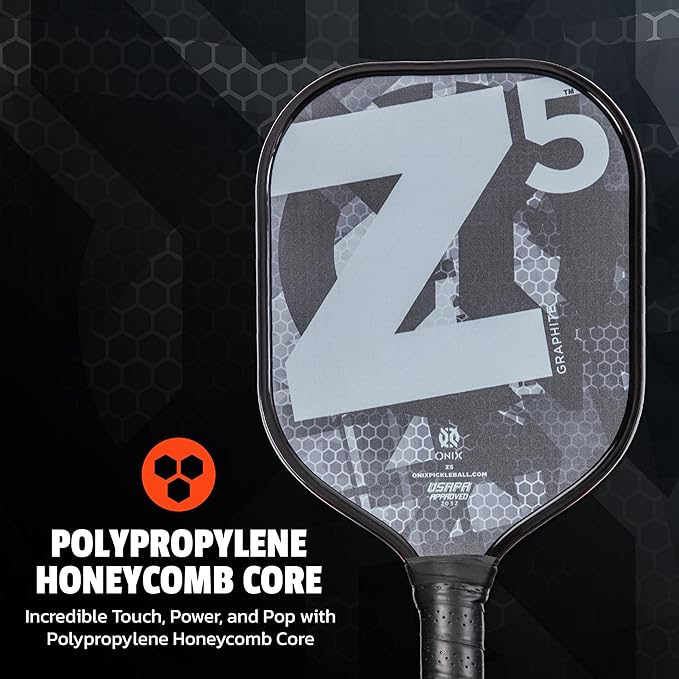 Onix Graphite MOD Z5 Carbon Fiber Pickleball Paddle with Wide-Body Shape. Honeycomb Core, Graphite Face & Cushion Comfort Pickleball Paddle Grip