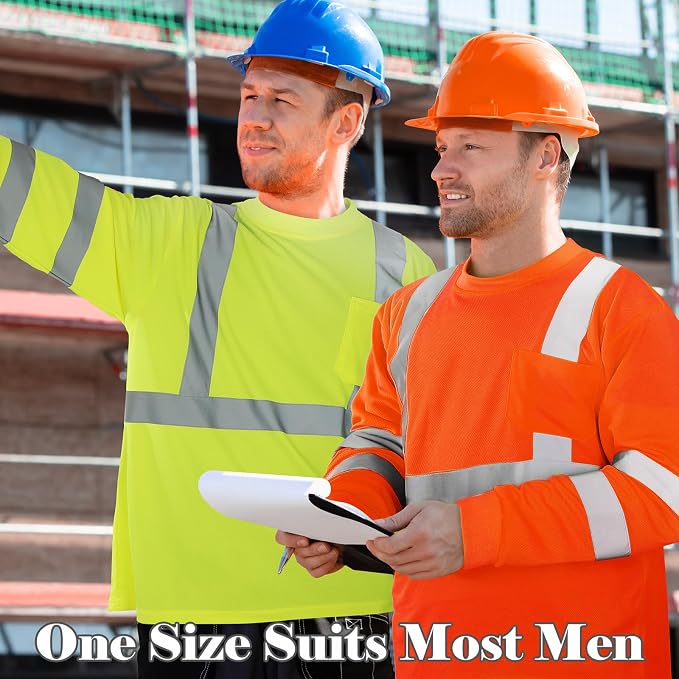 Amylove 4 Pcs Long Sleeve Safety Shirt High Visibility Reflective Construction Work Shirts for Men Women(L,Yellow, Orange, Black, Blue)
