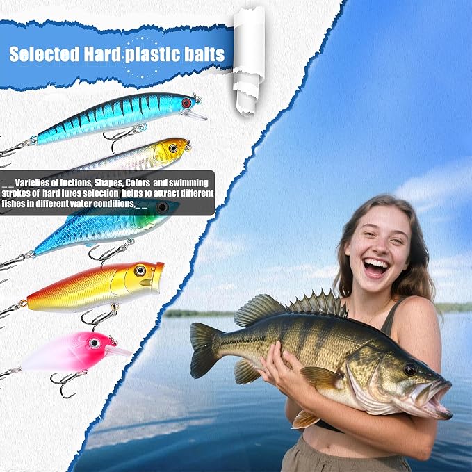 EXAURAFELIS Fishing Gear Fishing Lures All-in-one Tackle Box Minnow Crankbait Spinnerbaits VIB Jigs Hooks Paddle swimbaits Frog Lure Spoon Sinking Lure for Bass Trout Walleye Redfish