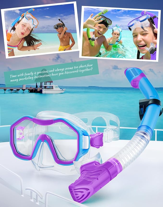 Snorkeling Gear for Adults Kids, Dry-Top Snorkel Set, 180°Panoramic Wide View Diving Mask Breathing Freely Snorkel Mask for Snorkeling Scuba Diving Swimming Travel