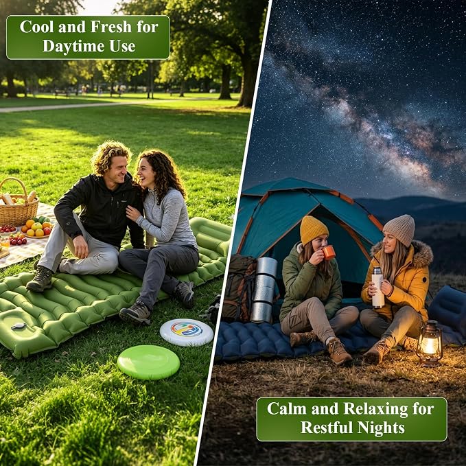 Camping Sleeping Pad, Ultralight Inflatable Sleeping Mat with Pillow & Foot Pump, Extra Thick Compact Camping Mattress for Hiking, Backpacking & Tent Use, Dual-Colored Design (Green)