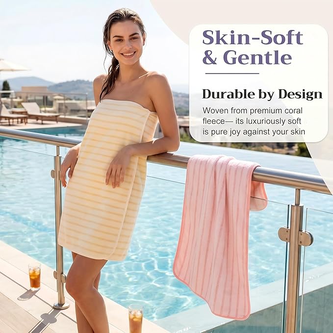 Mindsoft 4 Pcs Microfiber Stripe Bath Towels 27'' x 55'' Soft Highly Absorbent Shower Towels with Hang Loop Large Colorful Light Weight Bathroom Towel Sheet for Beach Travel Spa Gym Camp(Pastel)