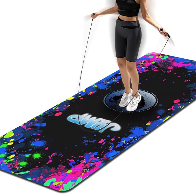Large Rubber Jump Rope 63"L x 24"W x 0.24" Th Shock Absorbing & Non-Slip Design with Diatom Mud Layer Indoor/Outdoor Exercise Mat for Home Gym, Fitness & Training