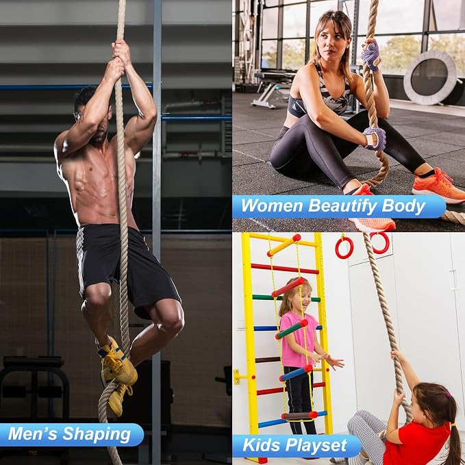 Climbing Rope Gym Exercise Ropes - 1.5 Inch Diameter 10FT 15FT 20FT 25FT 30FT 35FT 40FT 50FT Climb Rope for Fitness & Strength Training, Workout Climbing Rope for Adults Kids Home Indoor or Outdoor