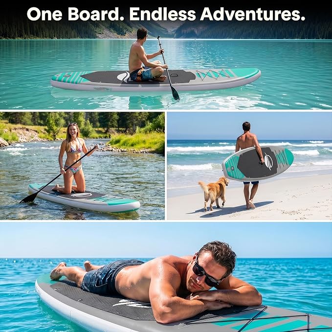 SereneLife 10’6" Inflatable Stand Up Paddle Board with Premium SUP Accessories - Wide Stable Design with Non-Slip EVA Deck Pad, for Youth and Adults, 350 lbs. Capacity