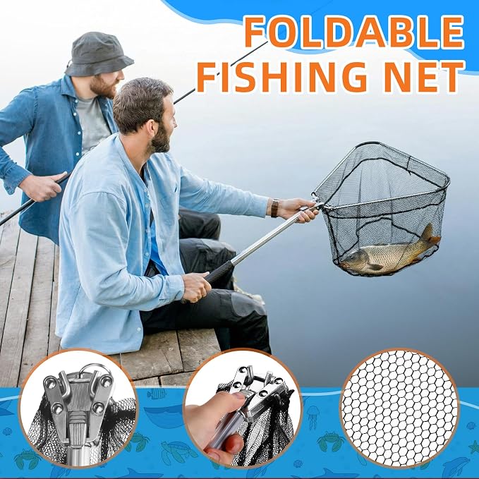 Telescopic Fishing Rod and Reel Combo 2 Pcs Collapsible Fishing Pole Kit with Plier Lip Gripper Lures Carrier Bag Pre-Loaded Spinning Reel for Beginner Men Travel Saltwater Freshwater