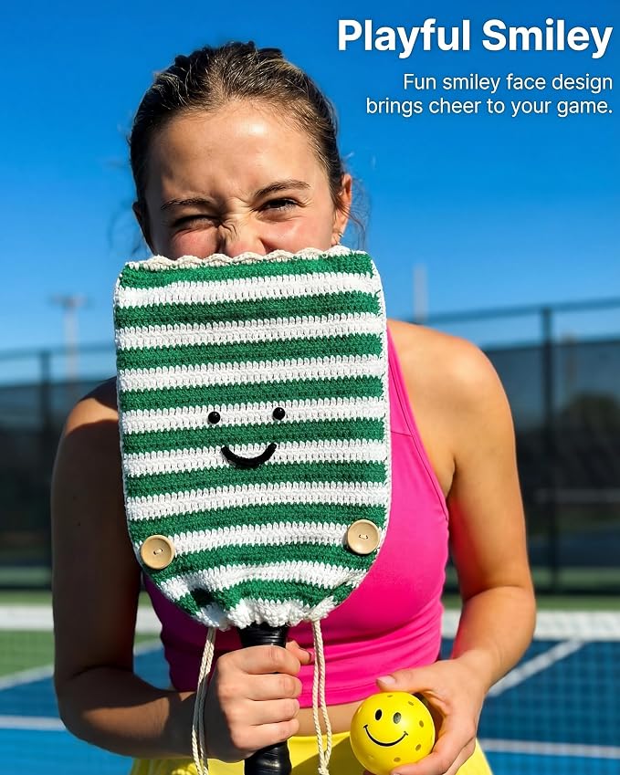 Crochet Pickleball Paddle Cover Gift - Handmade Case for Women&Men - Cute Accessories with Prensent Bag - Ready to Wrap for Players, Friends & Family, Thoughtful Holiday Crochet Set