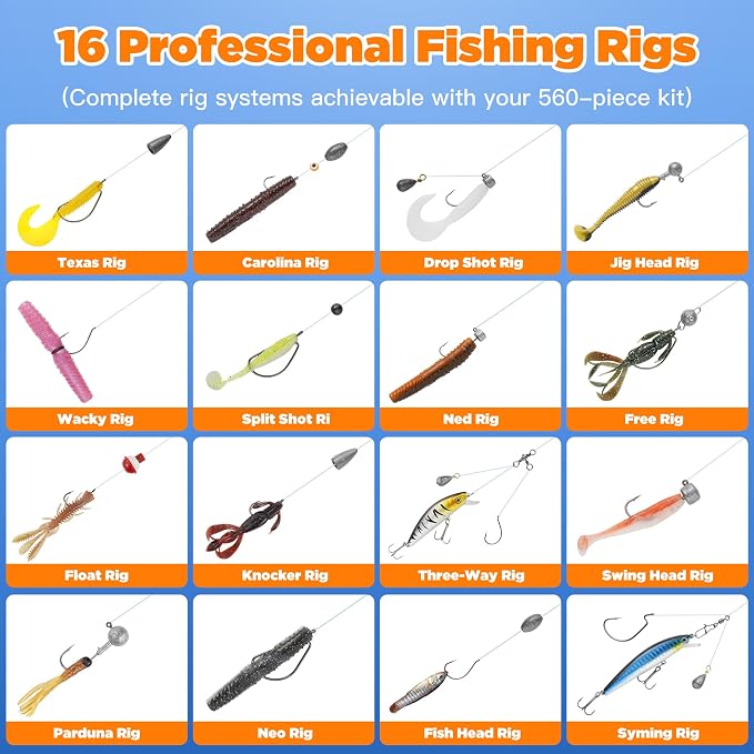 560Pcs Fishing Tackle Box Kit with Lures, Pliers, Hooks & Accessories - 4-Layer Waterproof Storage Box - Complete Fishing Gear Set for Freshwater/Bass Fishing - Ideal Gift for Men