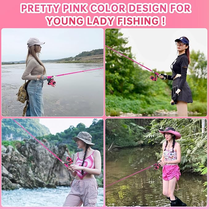 Fishing Rod and Reel Combos, Carbon Fiber Telescopic Fishing Pole Kit with Spinning Reel, Fishing Line, Fishing Lures, Travel Bag for Woman Girl Beginner Saltwater Freshwater