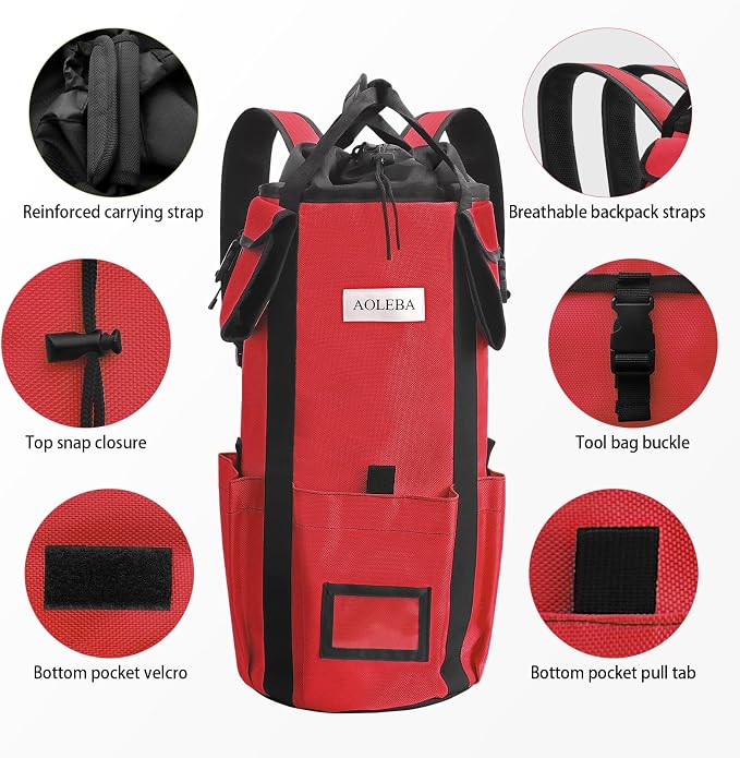 AOLEBA Arborist Rope Storage Bag Tree Climbing Rock Rope Bucket Backpack Rope Storage Bag Large Capacity 1680D Thicken Nylon Material with Hand Straps, Side Pockets