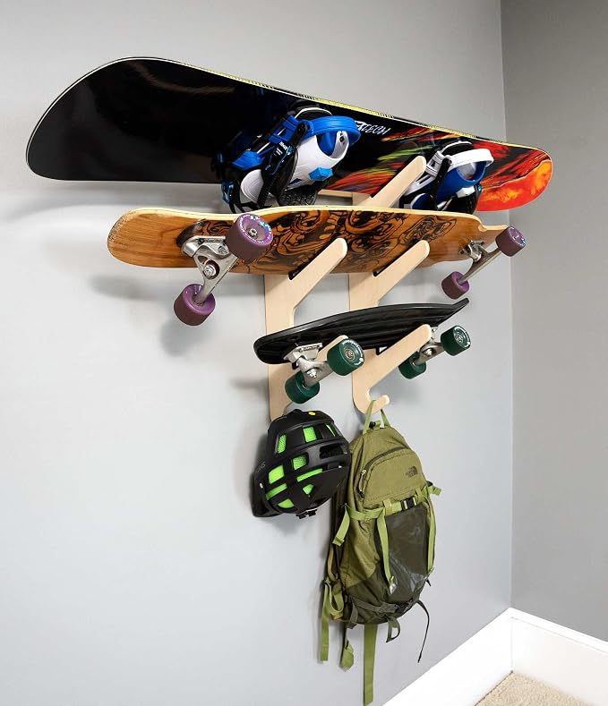 Grassracks Bamboo & Birch Snowboard Rack and Skateboard Rack - Moloka`i Series Snowboard Wall Mount