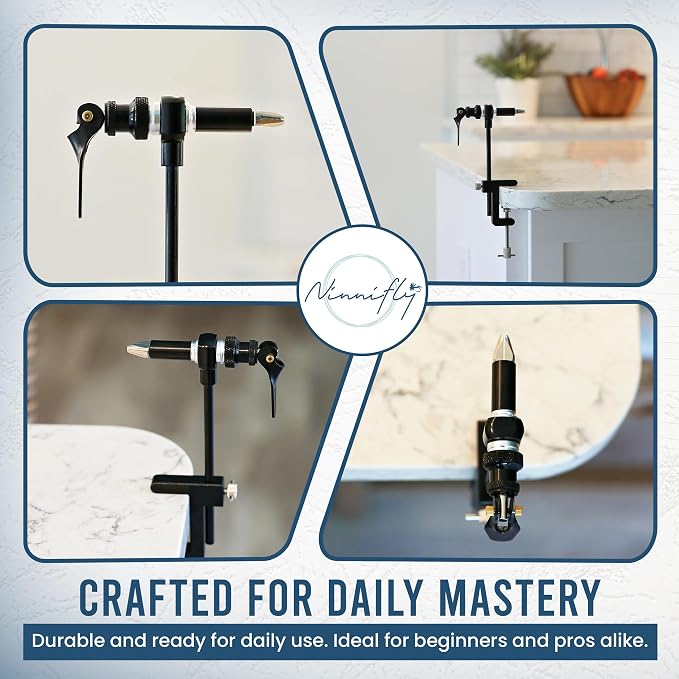 Rotary Fly Tying Vise for Beginners – 360° Sturdy Clamp Base Black Fly Vise/Complete Fly Fishing Tools Kit | Fly Tying Materials Kit | Fly Tying Kit Accessories for Fishing Enthusiasts