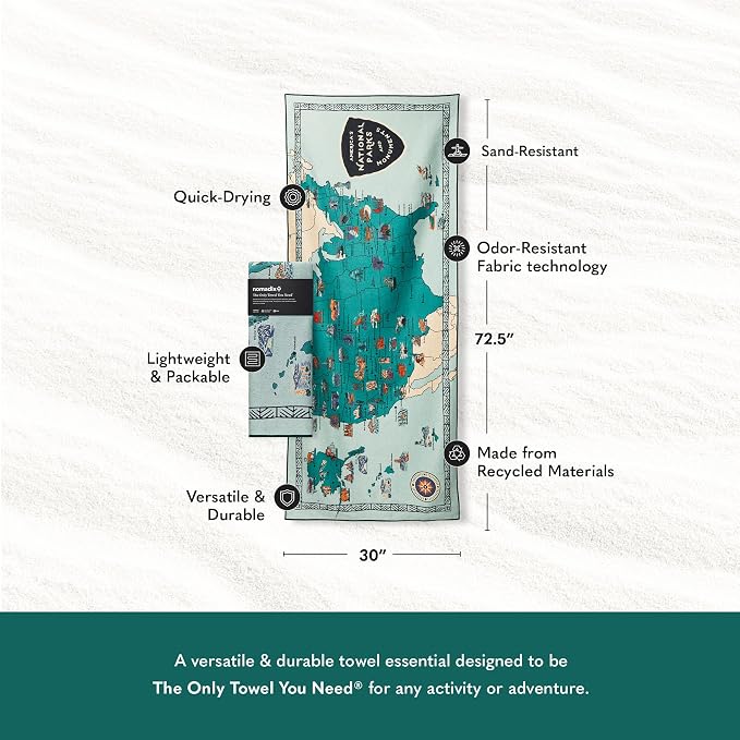 Nomadix Original Towel - National Parks- Perfect for Beach, Pool, Travel, Camping, Yoga - Made with Recycled Materials - Super Absorbent - Sand Resistant