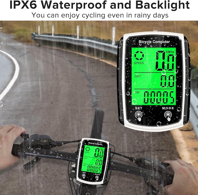 Bike Computer and Bicycle Odometer Wired MPH KM/H Bike Speedometer with Automatic Wake-Up Cycling Speed Tracker LCD Display & Single Mileage & Multi-Functions Accessories