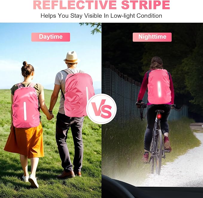 LAMA Waterproof Backpack Rain Cover, Reflective Rucksack Rain Cover for Anti-Dust/Anti-Theft/Bicycling/Hiking/Camping/Traveling/Outdoor Activities,XL Size (for 56L-70L Backpack), 1 Pcs Pink