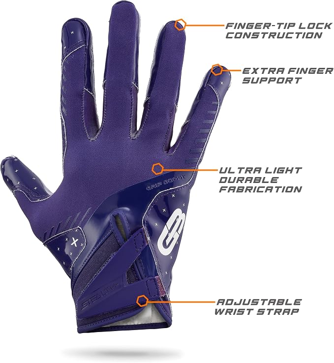 Grip Boost Football Gloves - Solid Stealth 6.0 Boost Plus Sticky Technology - Adult and Youth Football Gloves for Wide Receiver - Men's and Boys Sizes