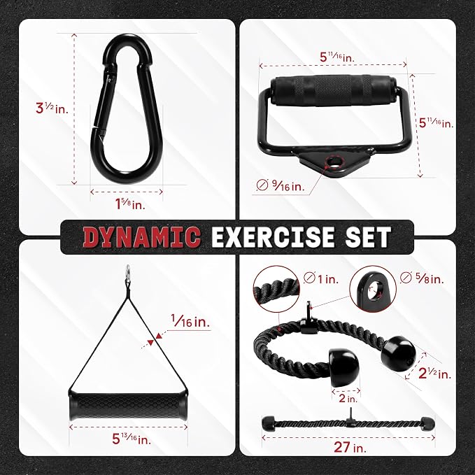 Yes4All Cable Machine Attachment, Row Handles, Tricep Rope, Straight Bar, V Bar, LAT Pulldown Accessories Load 880 LB for Home Gym