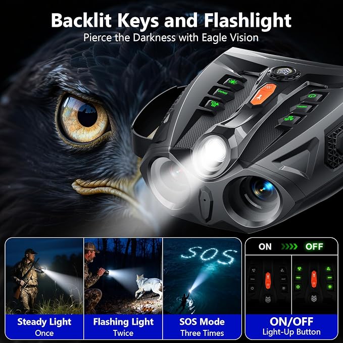 4K Night Vision Goggles, 4.0" HD Screen Night Vision Binoculars with 5000mAh Rechargeable Battery, 64GB TF Card for Photo & Video, Infrared Binocular for Adults, Camping, Wildlife Observation