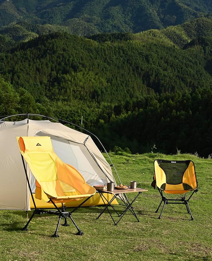 iClimb Ultralight Compact Camping Folding Beach Chair with Anti-Sinking Large Feet (Yellow - Triangular Frame High Back - 2PC)