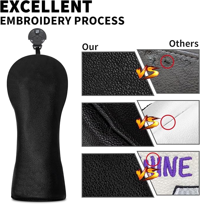 Golf Accessories Golf Club Covers for Driver, Fairway, Hybrids - Golf Driver Headcover/Golf Fairway Wood Head Cover/Hybrid Headcover for Men/Women Golfer