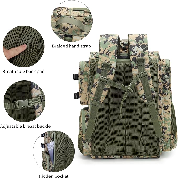 WANOON Fishing Backpack,Fishing Bag with Rod Holders. Large Ttackle Backpack Strong Materials,42L