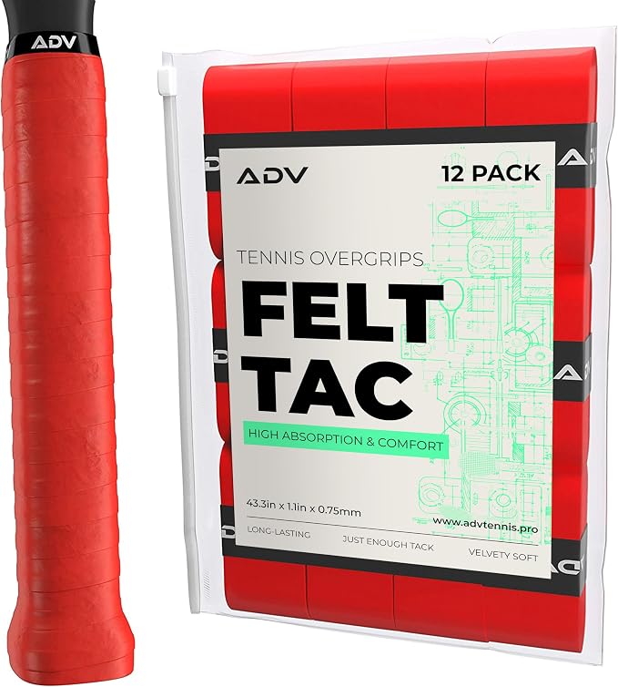 ADV Dry Tennis Overgrip Tape - 3, 6, 12, 30, 60 Pack - FeltTac Tennis Racket Grip Tape - Ultra Absorbent Tennis Grip Tape - Comfort Tennis Racket Grips - Tennis Grips Overgrip