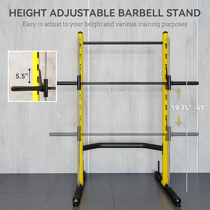 Soozier Squat Rack with Pull-Up Bar, Adjustable Power Rack with Barbell Bar, Multi-Functional Steel Bench Press Rack for Home Gym Strength Training, Black