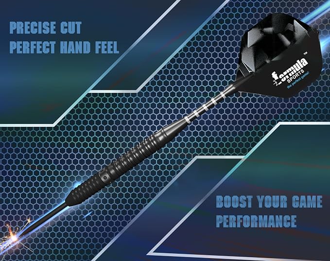 Formula Sports 90% Tungsten Darts Metal Tip Set - Professional Steel Tip Darts Set 21g/22g/23g/24g, with Aluminum Shafts, Tungsten Barrels, Dart Sharpener, Extra Flights