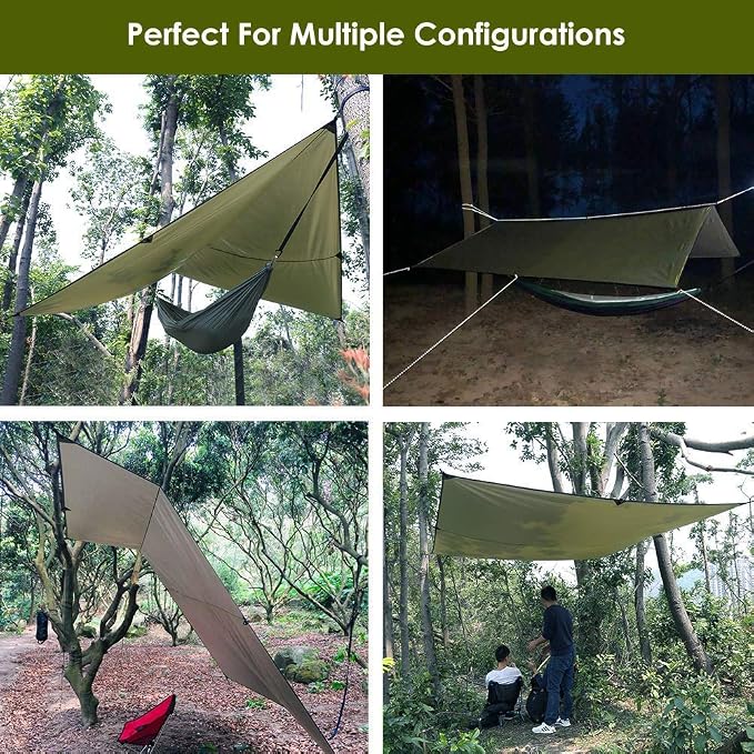 Sunyear Camping Hammock with Mosquito Net and Waterproof Rain Fly Shelter - Includes 106" Single Trapezoid Hammock & 13ft Large Tent Tarp