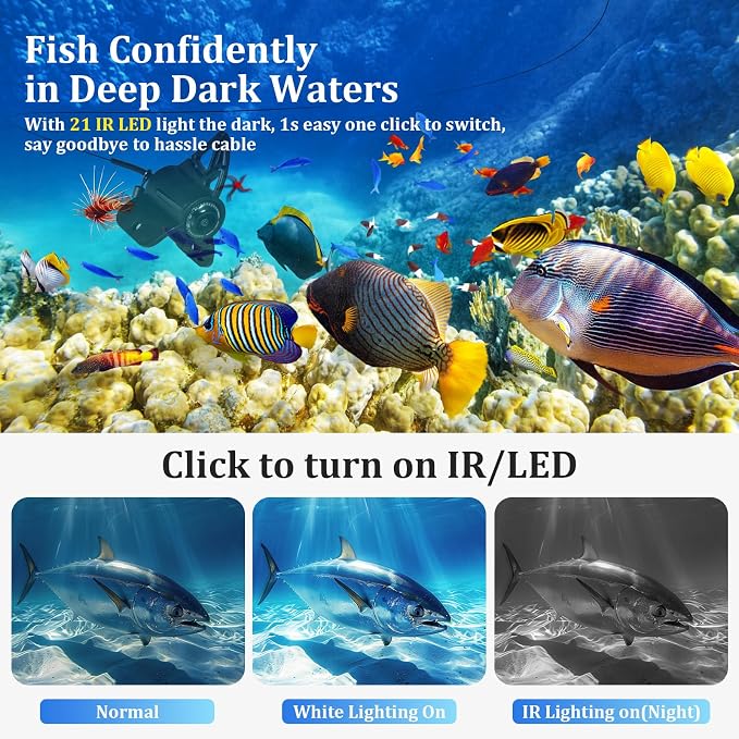 Underwater Fishing Camera, 4.3 Inch LCD, Infrared Night Vision, Wide Angle IP68 Waterproof Portable Fish Camera for Ice, Lake, Boat & Kayak Fishing (Black)