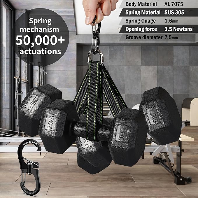 FresKaro 3pcs 25kN Twist Locking Climbing Carabiners and 5pcs 1kN 360 Degree Swivel Carabiner Clips