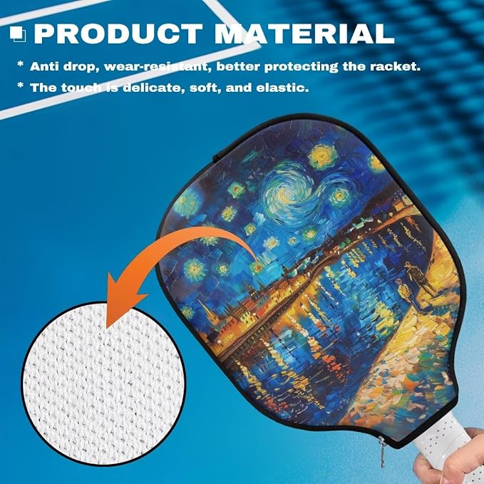Starry Night 2 Pieces Pickle Ball Paddles Cover Lightweight Pickleball Racket Sleeve Zippered Pickleball Paddle Case Portable Racket Cover for Pickleball Fits Most Rackets 8.7 X 11.4 Inch