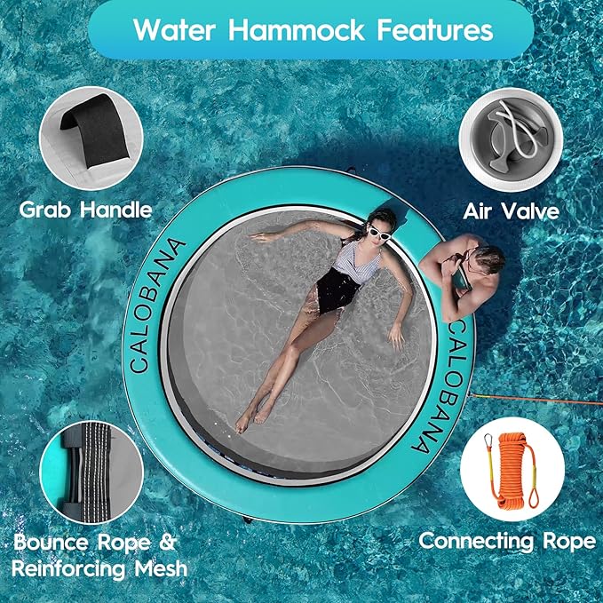 CALOBANA Round Floating Ring Inflatable Water Hammock Heavy Duty River Floats Lake Raft for Adults Tanning Pool Lounger Float Island Platform Pad Mat for Party