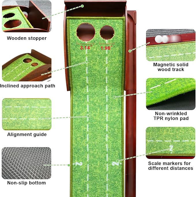 Golf Putting Mat, Practice Golf Putting Green Training Aid for Indoor, Outdoor at Home, Office, Backyard with Putter and Balls 9.84 ft