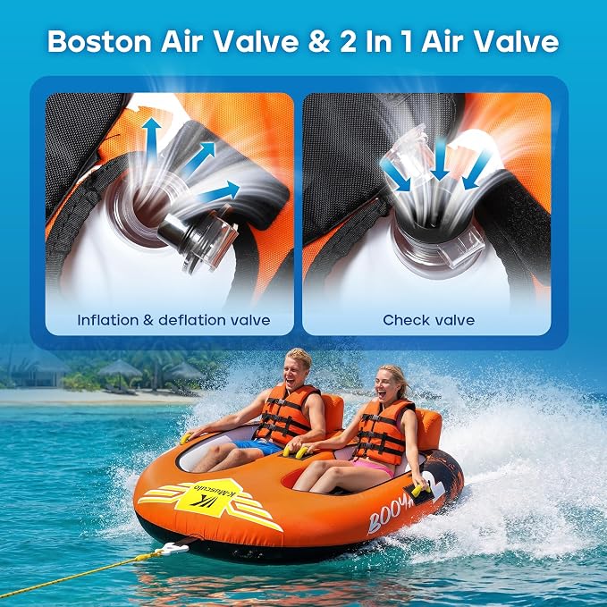 K-Musculo Towable Tubes for Boating - 2-3 Person Boat Tubes & Towables, EVA Foam Pads, Drainage, Super Safe Handle, Quick Connector