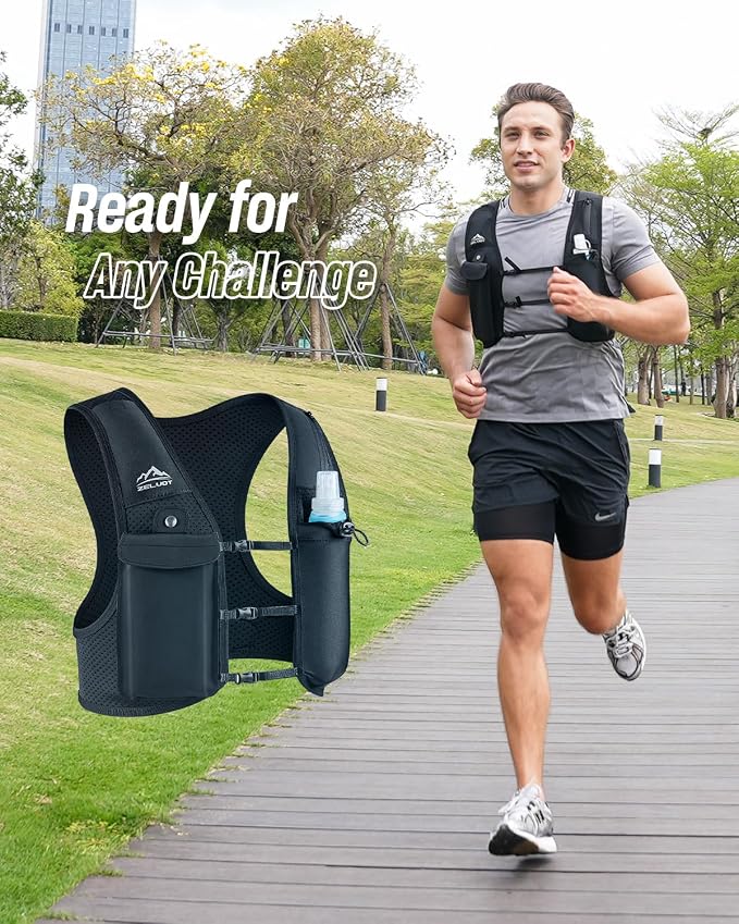 Zelvot Running Vest for Women Men, Adjustable Running Phone Holder Vest, USA Original Patent, Running Hydration Vest with 500ml Soft Flask, Reflective Running Backpack for Hiking Cycling