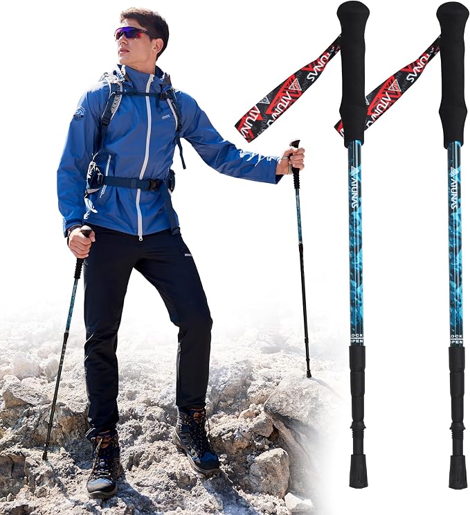 ATUNAS Trekking Poles, 2-Pack Lightweight Aluminum Collapsible Hiking Sticks with EVA Grip and Quick Lock for Men and Women