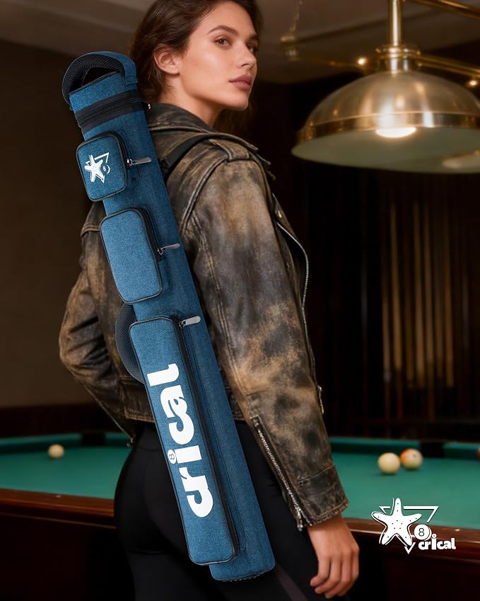 CRICAL Pool Cue Case 2x4 Hard Pool Stick Case Holds 2 Butts and 4 Shafts for Adults Billiard Cue Case with Soft Shoulder Straps