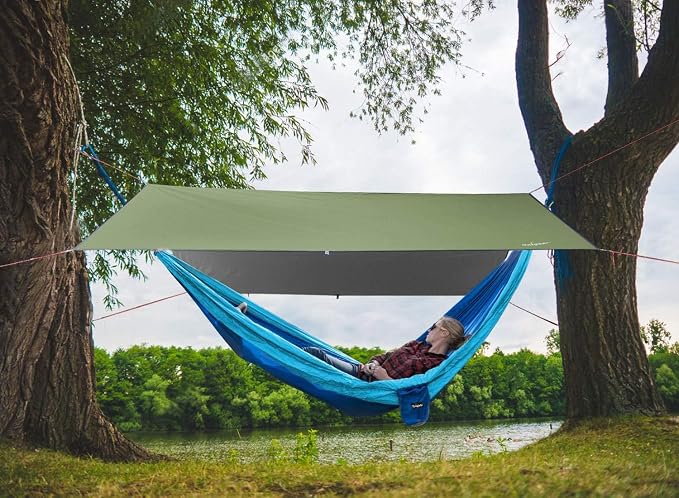 Unigear Hammock Rain Fly, 16.4/14.4/13/10ft Camping Tarp, UV Protection & Waterproof & Lightweight for Camping, Backpacking and Outdoor Adventure (Green, 9.8 * 16.5ft)