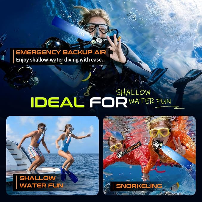 GOYOJO Mini Scuba Tank with DOT Certified, Portable Scuba Diving Kit with Optional Snorkel Mask Combo, Refillable Emergency Backup Pony Bottle for Snorkeling, Underwater Breathing, Training