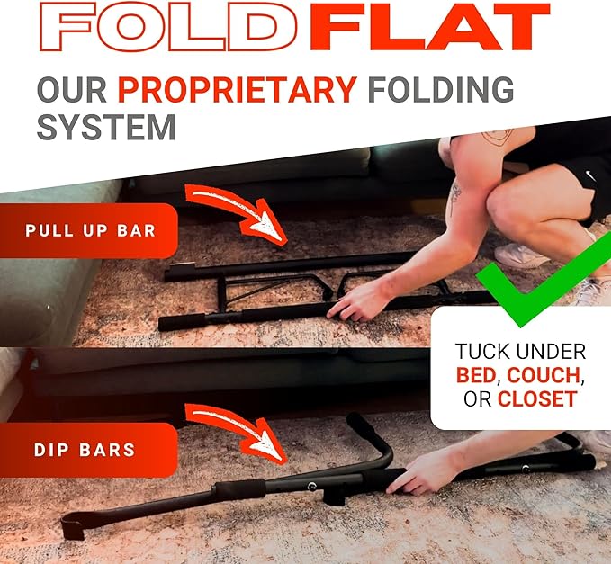 JACKAL Door Pullup Bar and Dip Bar Station - Multi Grip, Removable Dip Bars, Rigid NO WOBBLE, Easy Folding Storage, No Screws, Dip Station and Pull-up Bar for Doorway, Collapsible Dip Station, No Door Damage, High Weight Capacity, Foldable Bodyweight W...