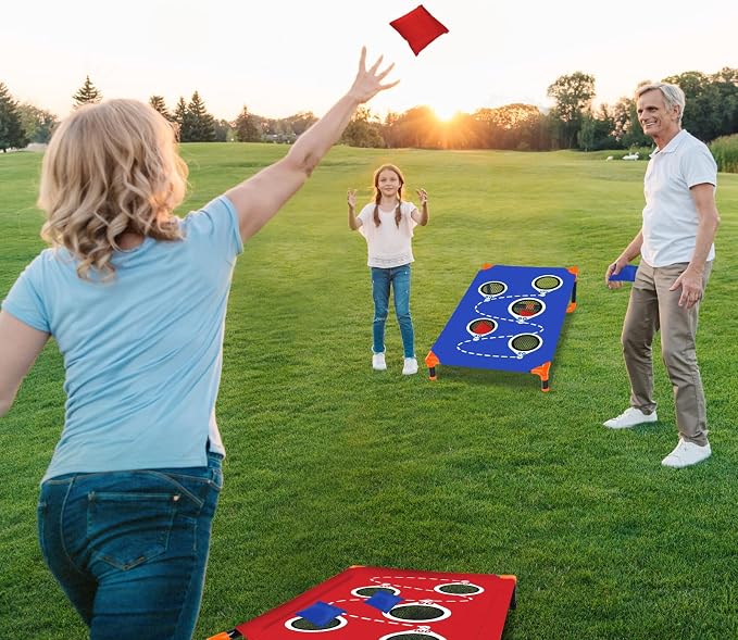 NZQXJXZ Portable Cornhole Board Set with 8 Bean Bags Corn Hole Toss Game Cornhole Games for Indoor and Outdoor Parties, Ideal for Kids, Adults, Camping Travel,Parties,Beach, Yard