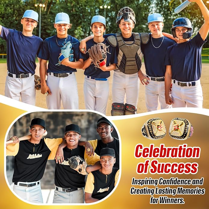 Misdary Soccer Baseball Basketball Championship Rings with Holder Most Valuable Player Trophy Gold Ring Award Gift Team Prize for Football Tournament Winner