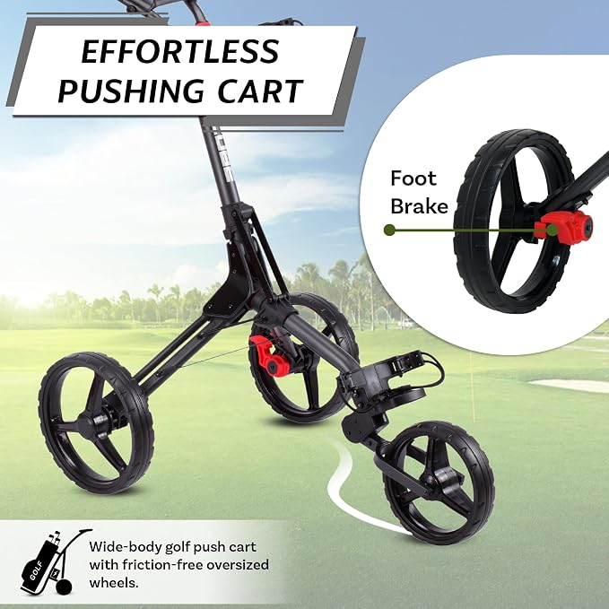 CUBE CART 3-Wheel Golf Push Cart – Ultra-Compact 14.5 lb Folding Golf Trolley, Two-Step Fold, Adjustable Handle, Foot Brake, Umbrella Holder & Built-in Storage