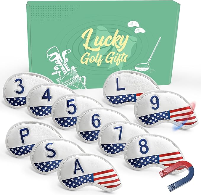 FINGER TEN Magnetic Golf Iron Headcovers Value 11 Pack, Durable PU Leather with Embroidered Numbers for Easy Identification, Multiple Colors Available Fits Most Iron Clubs