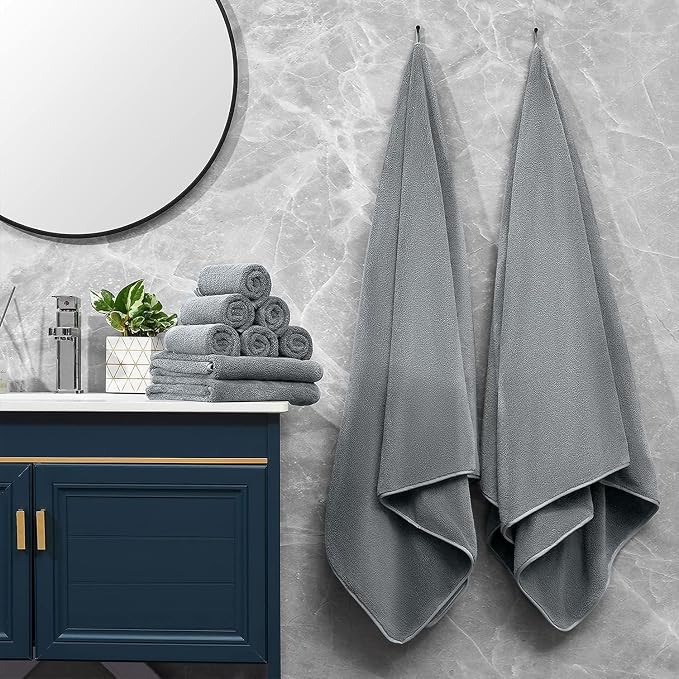 Bath Towels Set of 6, Bathroom Towel 27x55in Quick Dry Towel Set Microfiber Towel Super Soft Absorbent Shower Towels for Bathroom Hotel Spa Gym Camping Beach Dark Grey