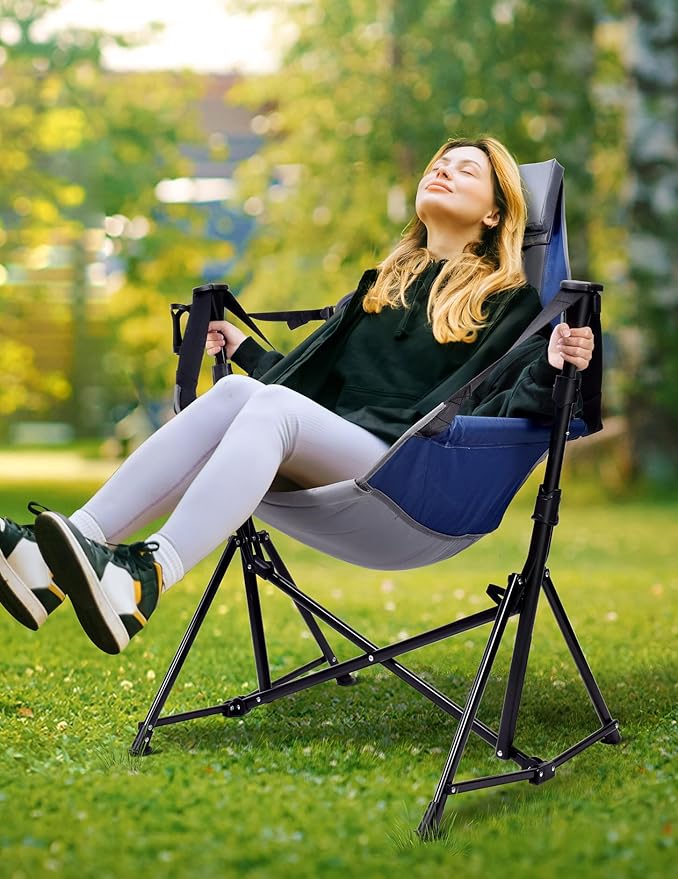 Docusvect Hammock Camping Chair - 3 Heights Portable Hammock Chair Camping with Adjustable Backrest, Headrest, Padded Seat, Cup Holder - 450 LBS Heavy Duty