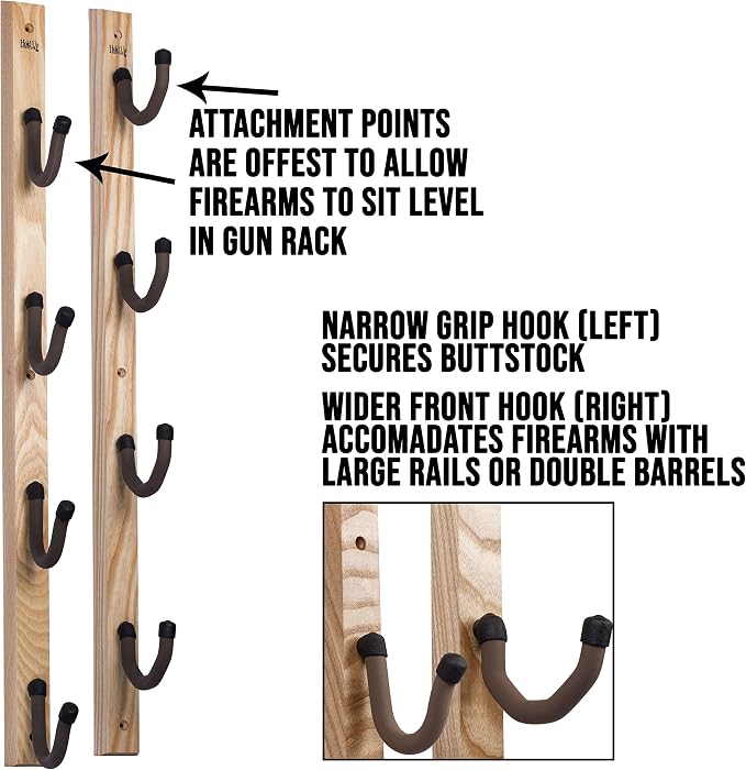 Hold Up Displays USA Made Gun Rack Horizontal Hardwood Shotgun Rifle Fishing Rod Hanger (pair)