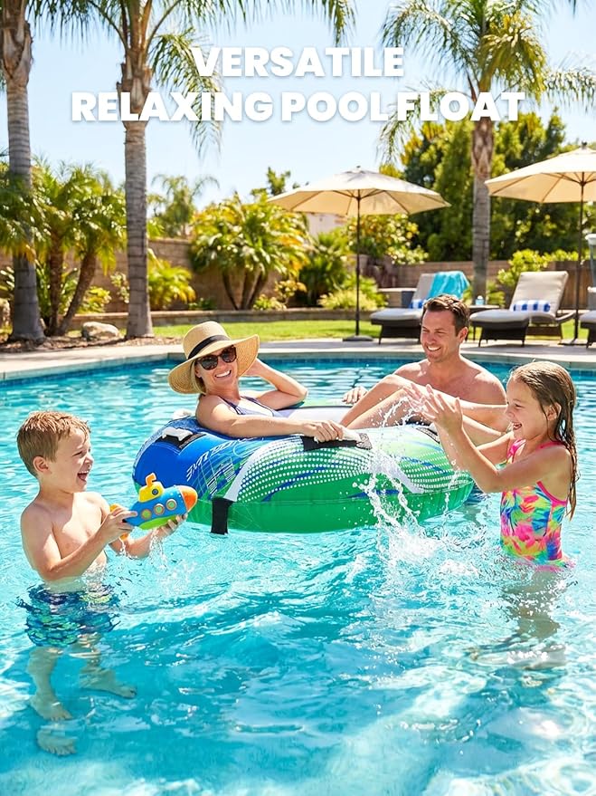 Zeraty Towable Tube for Boating 1-2 Riders, Heavy Duty Inflatable PVC Water Tube with 420D Nylon Cover & Reinforced Handles, Stable Deck Tube for Lake Ocean River, Towable for Water Sports Kids Adults