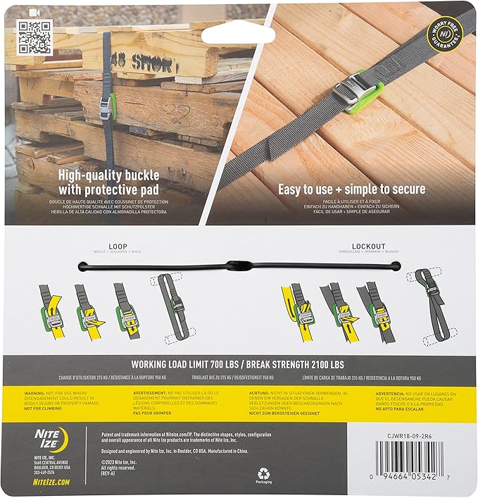 Nite Ize CamJam Tie Down Strap - Tie Down Ratchet Straps - Straps for Trucks & Cars - Tie Downs for Luggage & Gear - 18 ft Strap, Green (Pack of 2)